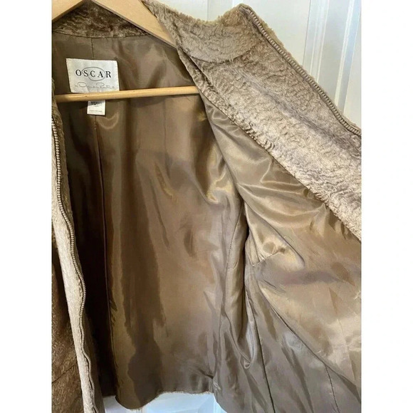 Oscar By Oscar De La Renta Womens Crushed Velvet Jacket Blazer Gold  Camel Sz 16 - Picture 8 of 17